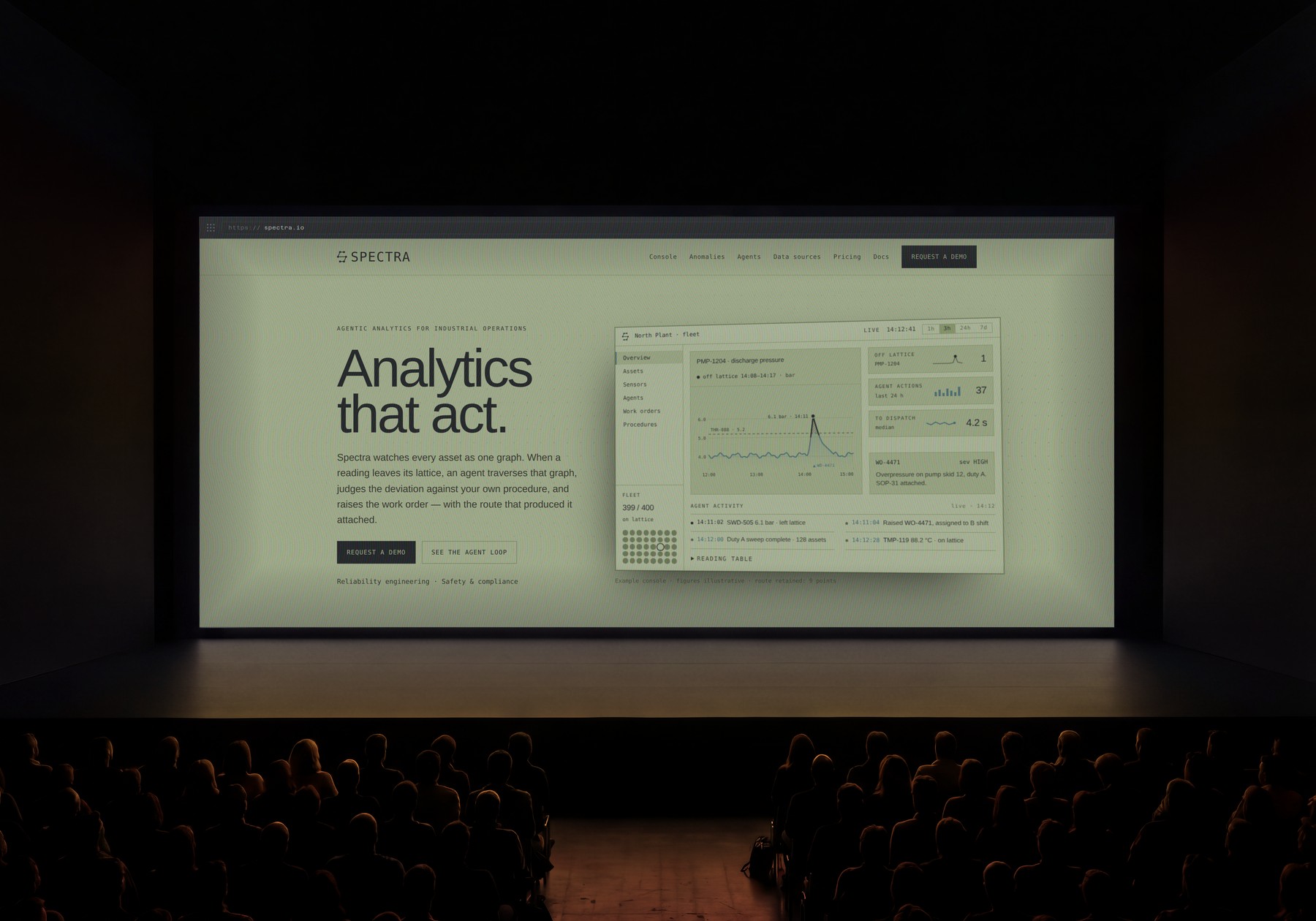 On screen — launch keynote · projected six metres